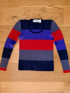 VTG 80s Wayne Rogers Silk Ribbed Sweater Colorblock Stripe Recoverib Wm Medium